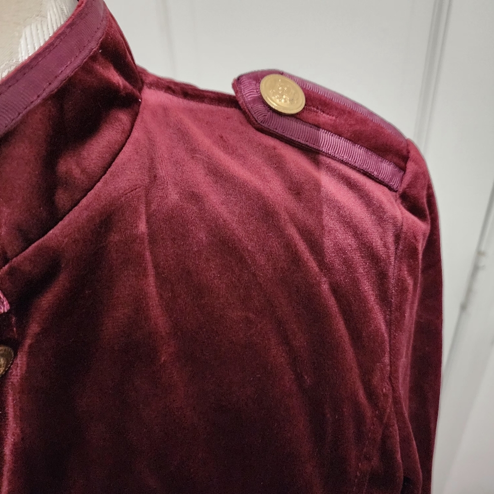 Trish Scully burgundy skirted jacket with gold buttons size 6 Bridgerton jacket - Picture 10 of 11